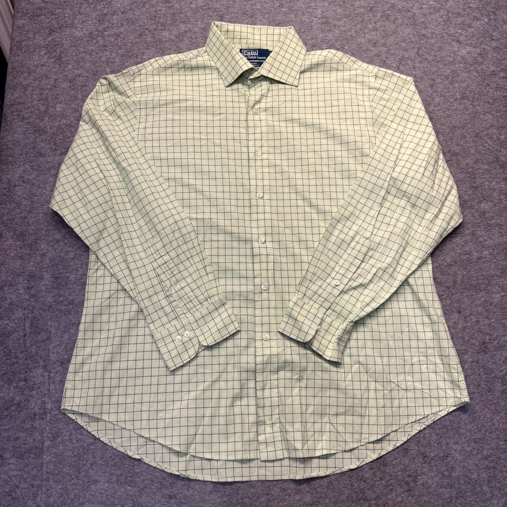Polo Ralph Lauren Regent Dress Shirt Men's Size 17.5 Beige Plaid Custom Fit